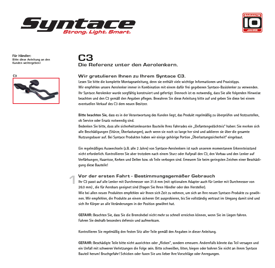 Bedienungsanleitung Syntace C3 Clip