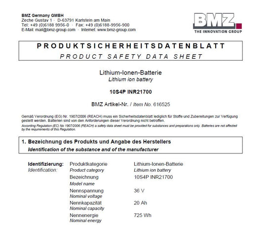 Sicherheitsdatenblatt Akku BMZ 725 Wh